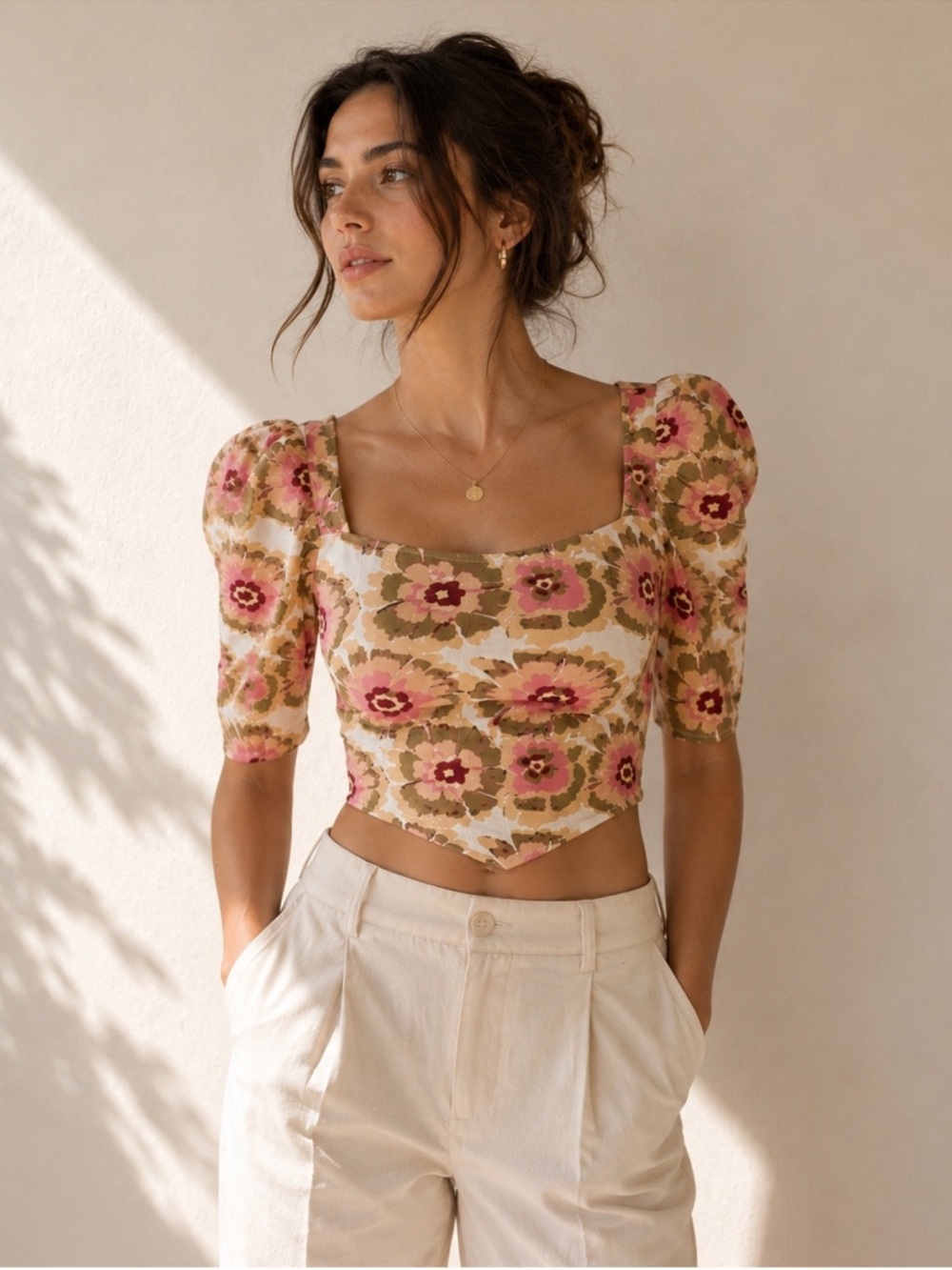 Free People Give Me More Floral Puff Sleeve Top